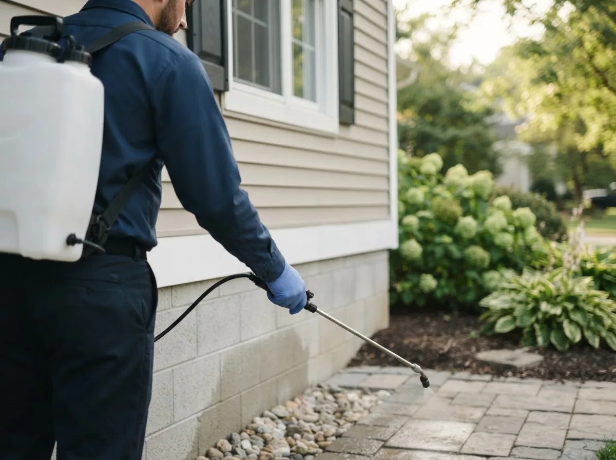 Pest control technician inspecting a home in Lucerne, CO